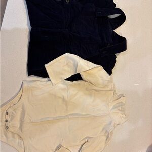 Ralph Lauren Cream Long Sleeve Bodysuit & Velvet Blue Overalls - Worn once!